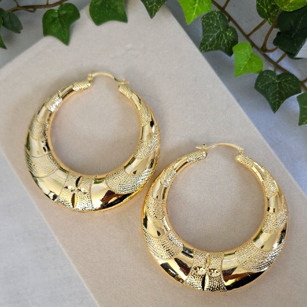 XL Chunky Gold Filled Statement Puff Hoop Earrings 3"
